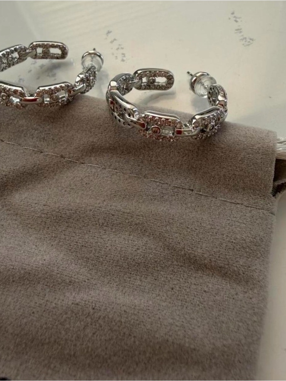 Messika Silver Crystal Link Hoop Earrings